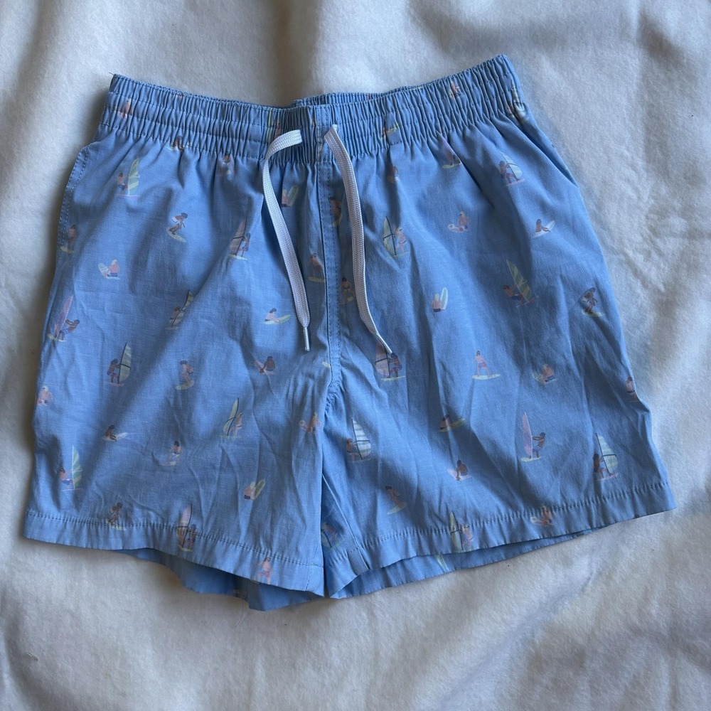 Chubbies Swim Trunks Mens Small Blue Surfer Print Mesh Lined Elastic Waist Beach